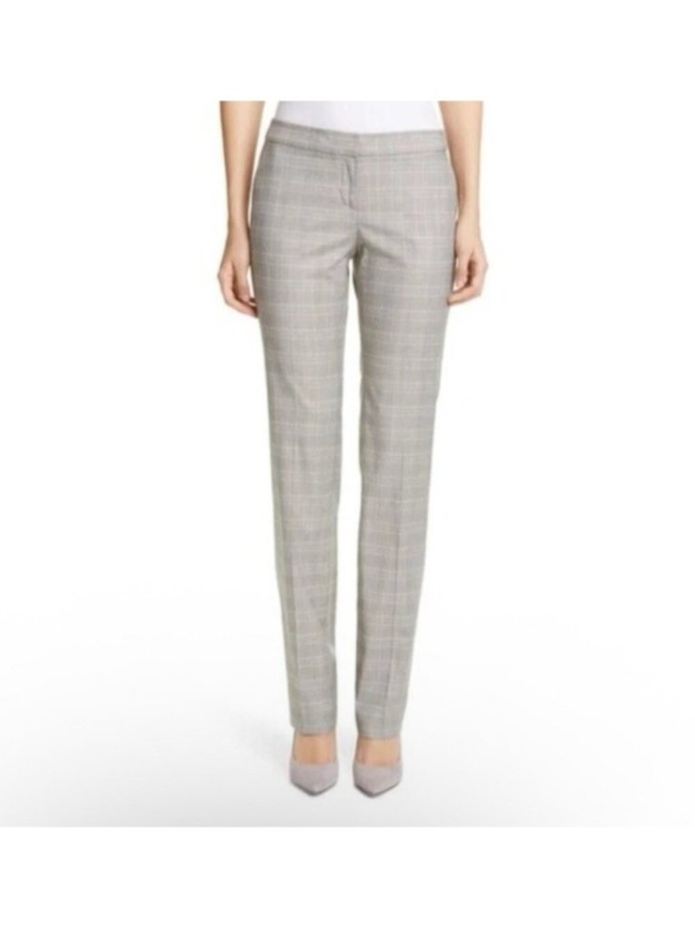 Lafayette 148 Wool Blend Manhattan Pants Gray Plaid Size 2M NEW WITH TAGS